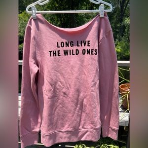 💣 LONG LIVE THE WILD ONES | Pink graphic Sweatshirt | Deconstructed neck | M